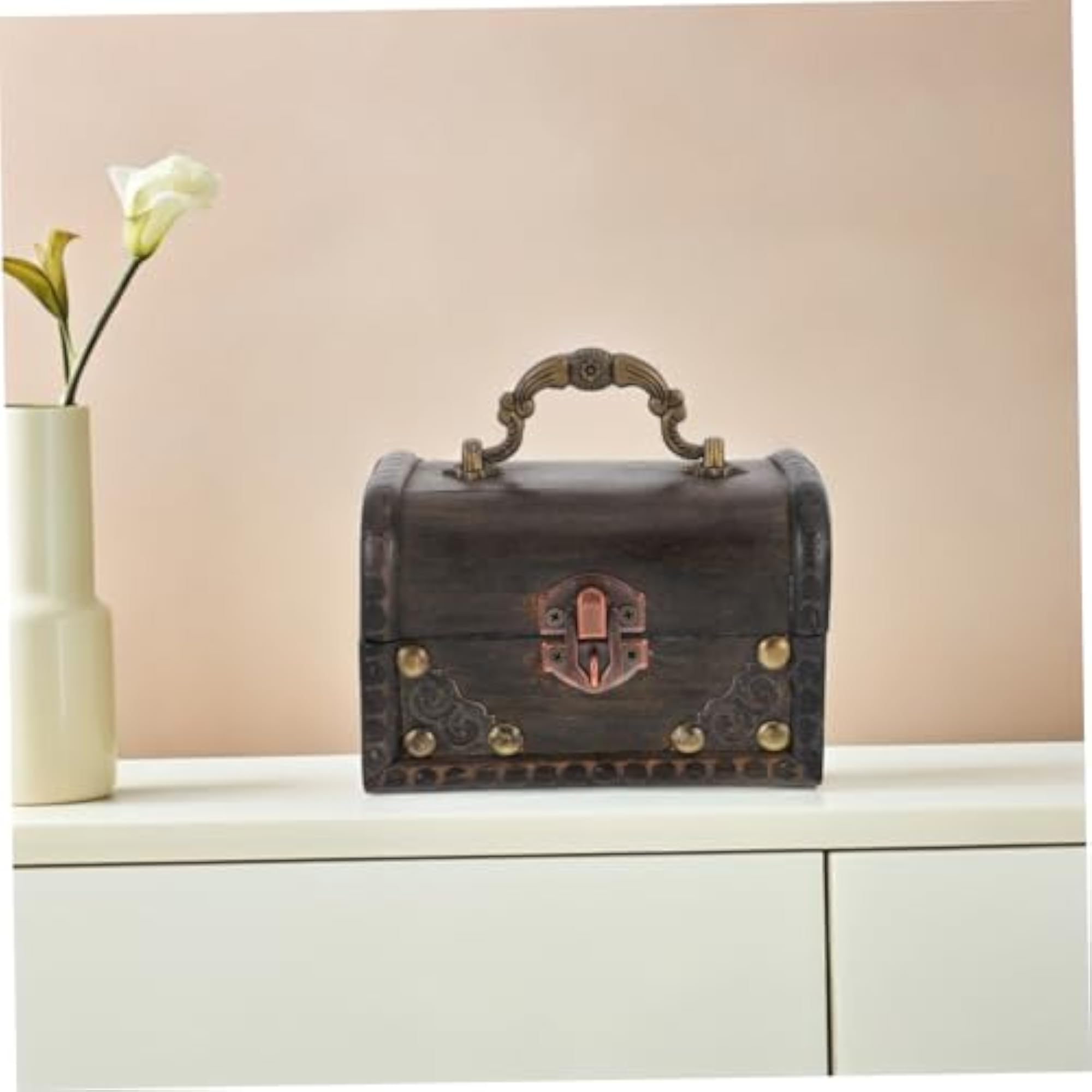 1set Vintage Wooden Storage Chest Lock Multifunctional Box